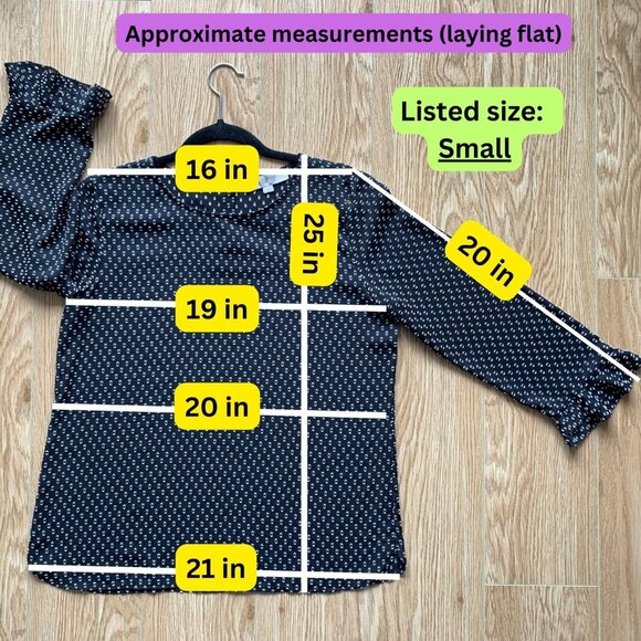 LOFT | Blouse size Small sheer black white textured dot ruffle ¾ sleeve - Picture 9 of 9